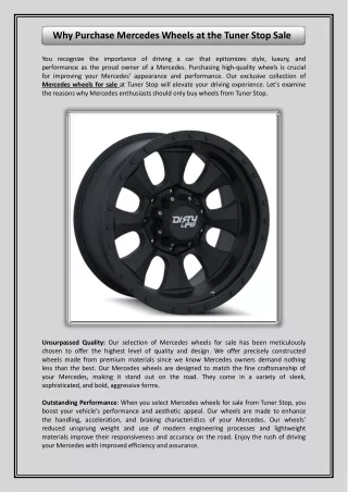 Why Purchase Mercedes Wheels At The Tuner Stop Sale