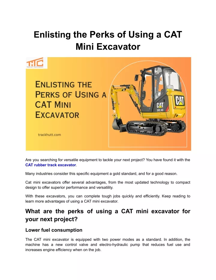 enlisting the perks of using a cat mini excavator