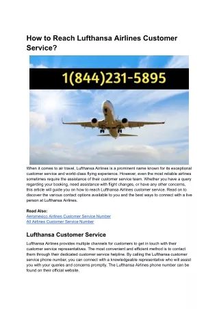 How to Reach Lufthansa Airlines Customer Service?