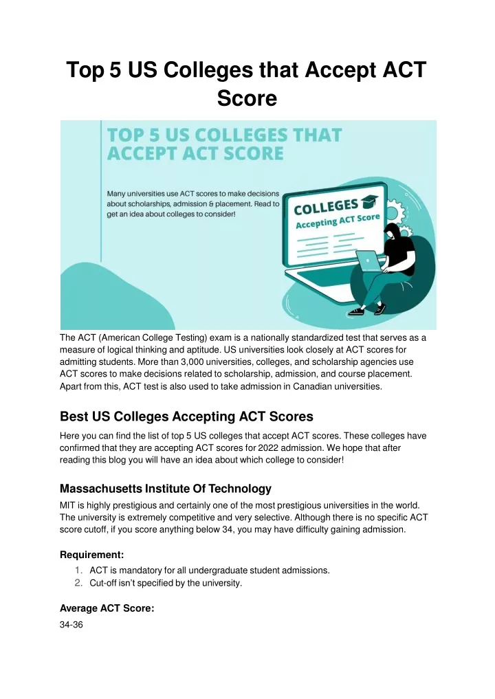 top 5 us colleges that accept act score