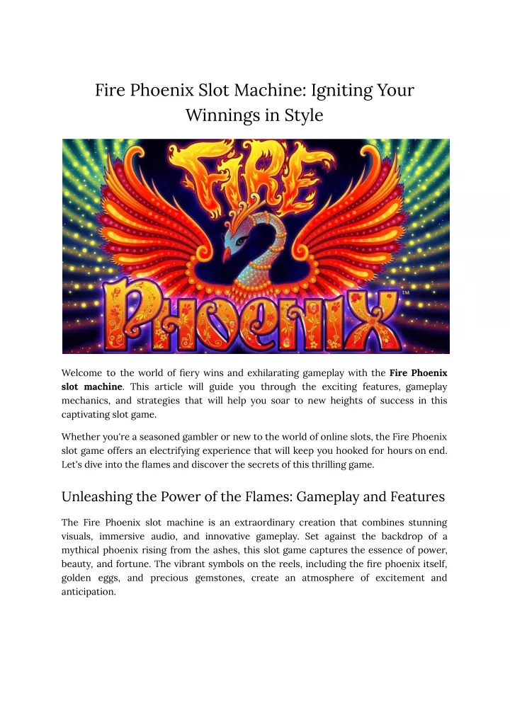 fire phoenix slot machine igniting your winnings