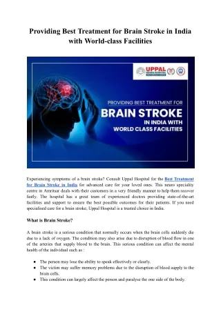 Providing Best Treatment for Brain Stroke in India with World-class Facilities