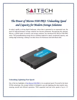 The Power of Micron 9300 PRO Unleashing Speed and Capacity for Modern Storage Solutions