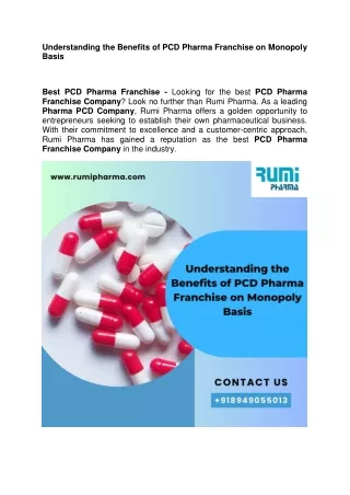 Benefits of PCD Pharma Franchise on Monopoly Basis