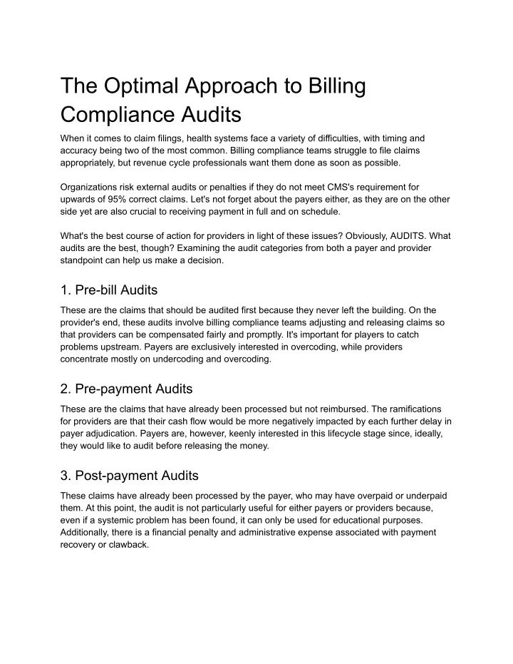 the optimal approach to billing compliance audits