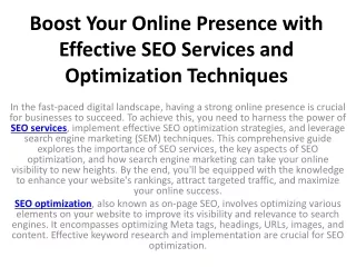 Boost Your Online Presence with Effective SEO Services and Optimization Techniques