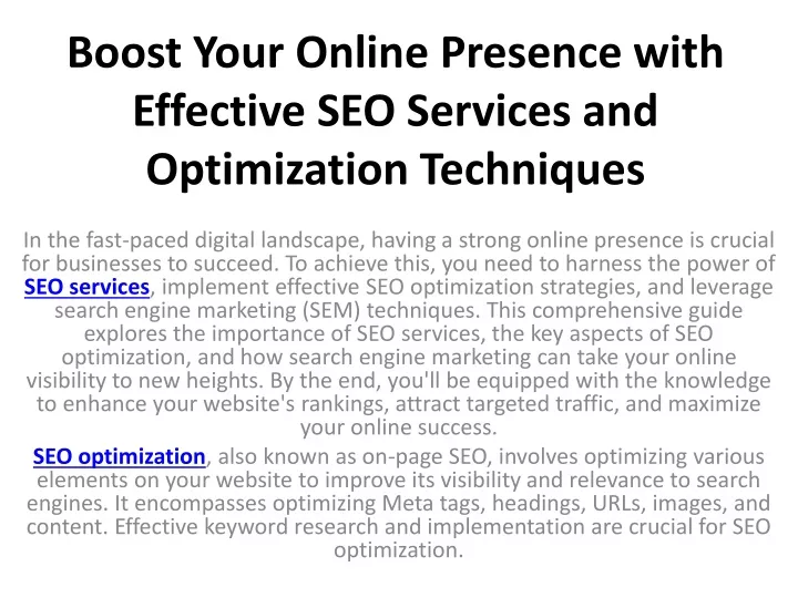 boost your online presence with effective seo services and optimization techniques
