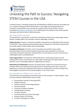 Unlocking the Path to Success STEM courses in USA