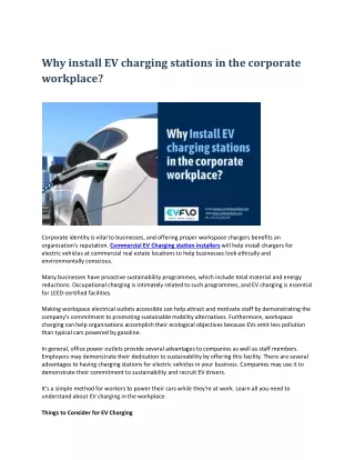 Why install EV charging stations in the corporate workplace