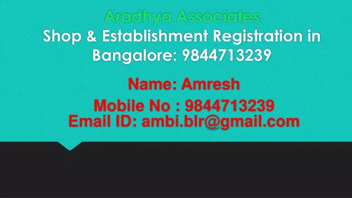 aradhya associates shop establishment registration in bangalore 9844713239