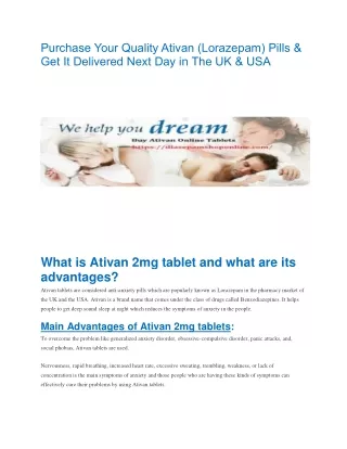 Purchase Your Quality Ativan (Lorazepam) Pills & Get It Delivered Next Day