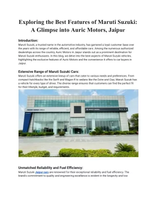 Exploring the Best Features of Maruti Suzuki_ A Glimpse into Auric Motors, Jaipur