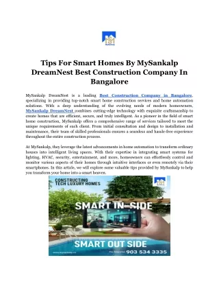 Tips For Smart Homes By MySankalp DreamNest Best Construction Company In Bangalore