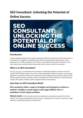 SEO Consultant: Unlocking the Potential of Online Success