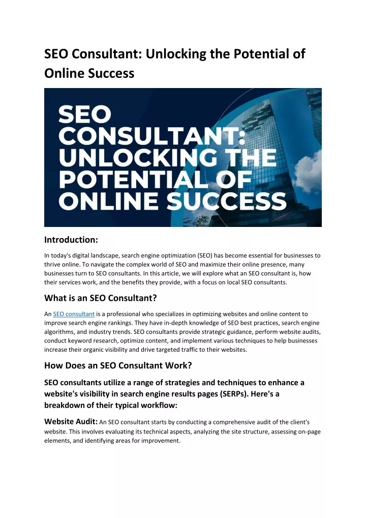 seo consultant unlocking the potential of online