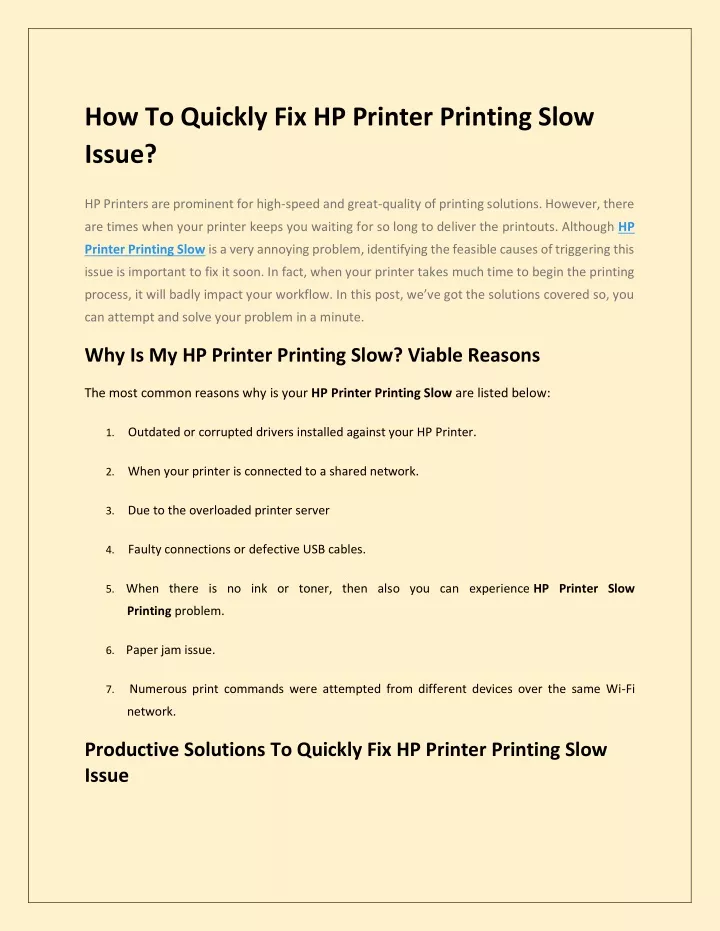 how to quickly fix hp printer printing slow issue