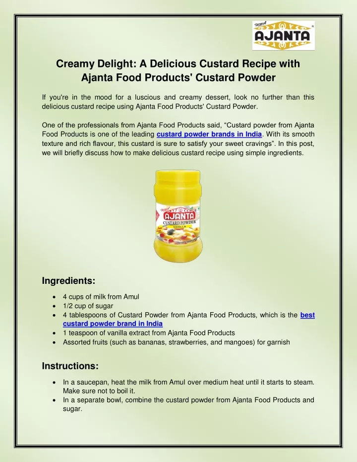 creamy delight a delicious custard recipe with