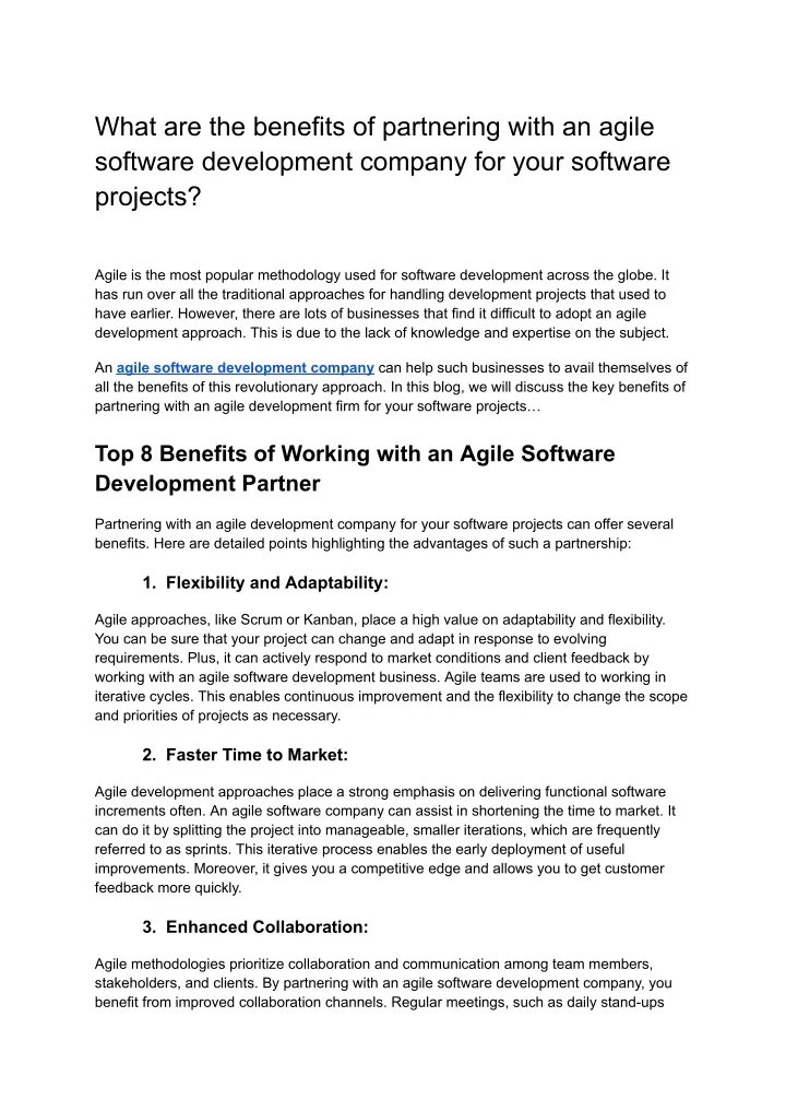 what are the benefits of partnering with an agile