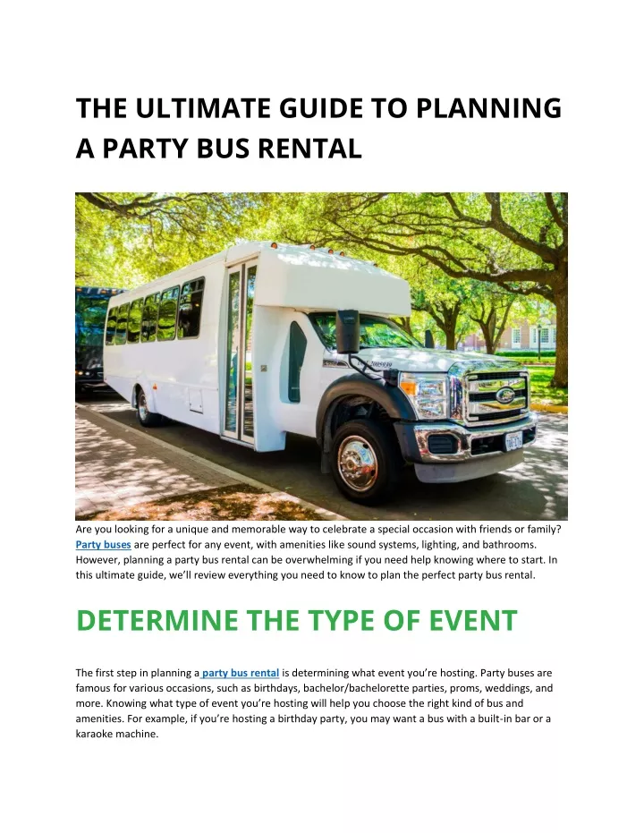 the ultimate guide to planning a party bus rental