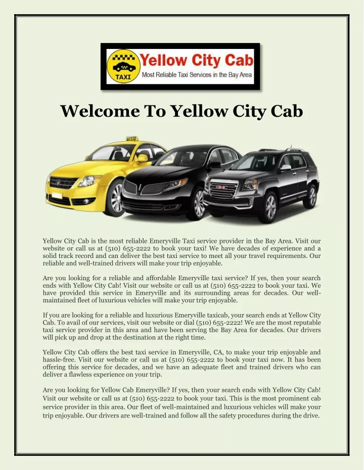 welcome to yellow city cab