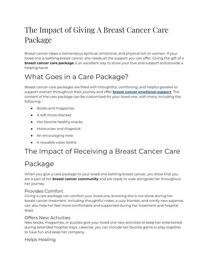 the impact of giving a breast cancer care package