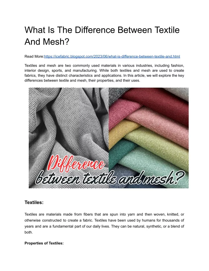 what is the difference between textile and mesh