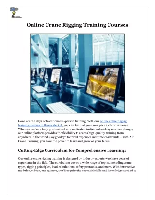 Online Crane Rigging Training Courses