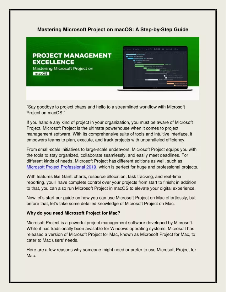 mastering microsoft project on macos a step