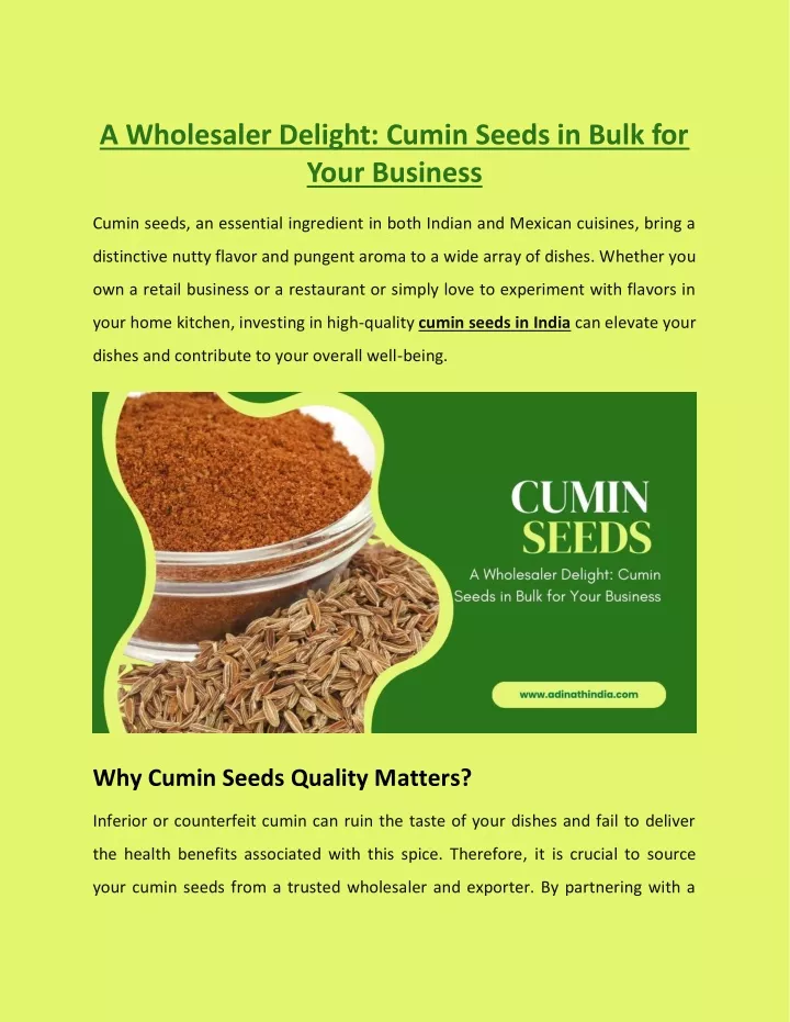 a wholesaler delight cumin seeds in bulk for your