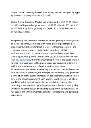 global online gambling market size share growth