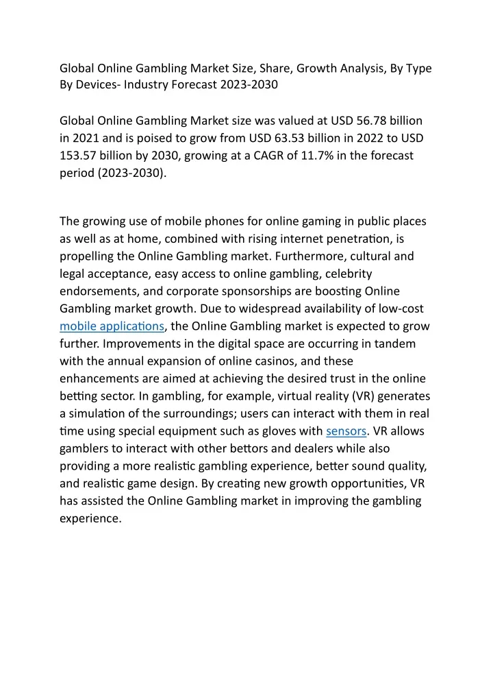 global online gambling market size share growth