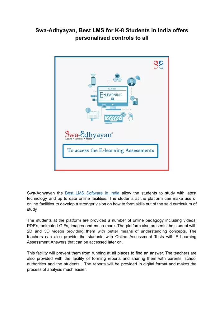 swa adhyayan best lms for k 8 students in india