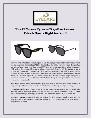 The Different Types of Ray-Ban Lenses: Which One is Right for You?