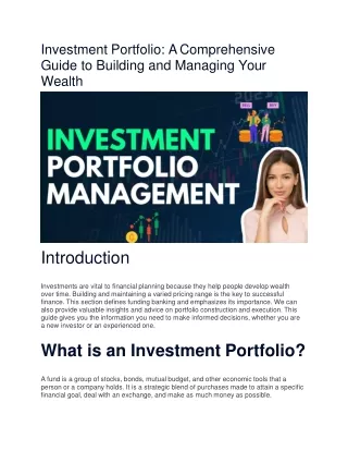Investment Portfolio: A Comprehensive Guide to Building and Managing Your Wealth