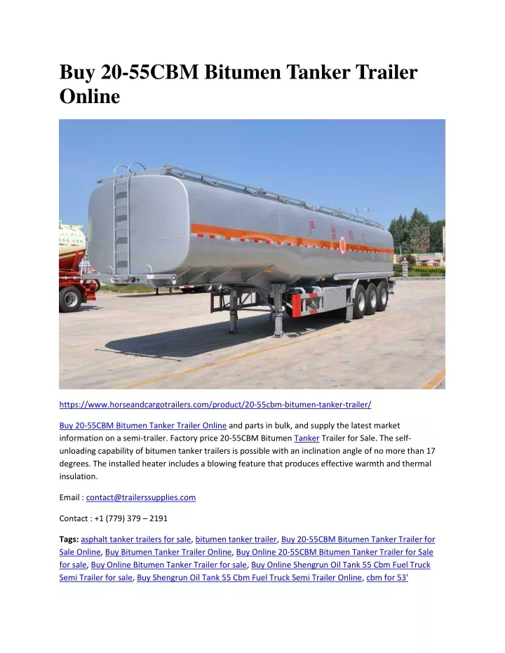 buy 20 55cbm bitumen tanker trailer online