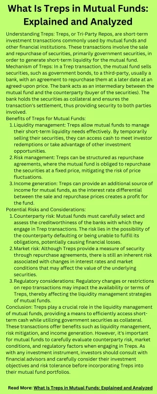 What Is Treps in Mutual Funds Explained and Analyzed