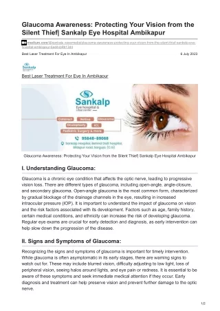 Glaucoma Awareness Protecting Your Vision from the Silent Thief Sankalp Eye Hospital Ambikapur