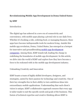 Revolutionizing Mobile App Development in Dema United States by KMF