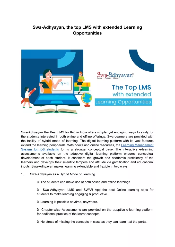 swa adhyayan the top lms with extended learning