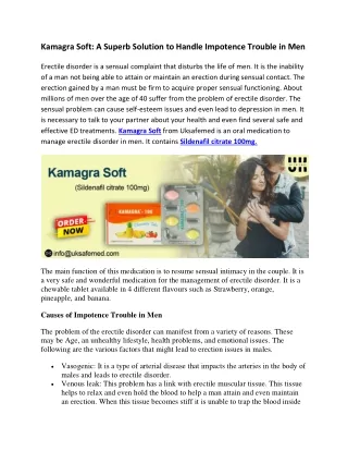 Kamagra Soft - A Superb Solution to Handle Impotence Trouble in Men