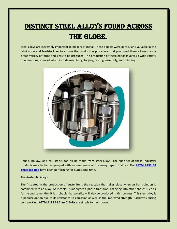 distinct steel alloys found across distinct steel