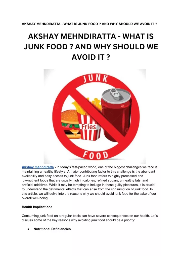 akshay mehndiratta what is junk food