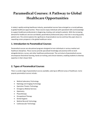 Paramedical Courses: A Pathway to Global Healthcare Opportunities