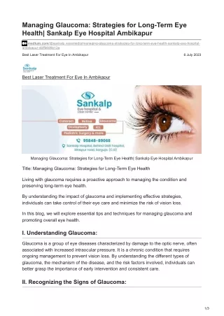 Managing Glaucoma Strategies for Long-Term Eye Health Sankalp Eye Hospital Ambikapur