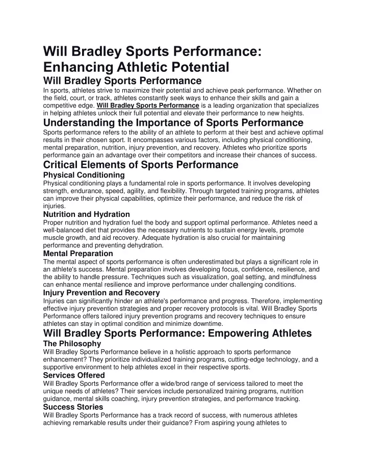 will bradley sports performance enhancing