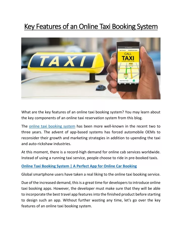 key features of an online taxi booking system