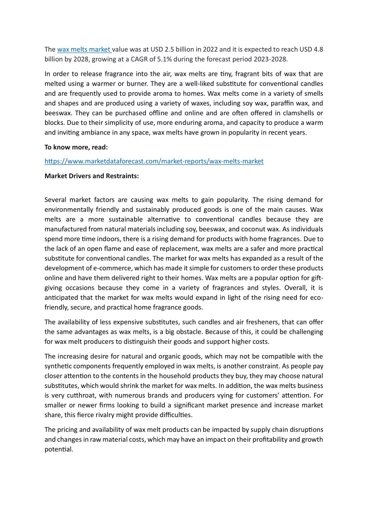 the wax melts market value was at usd 2 5 billion