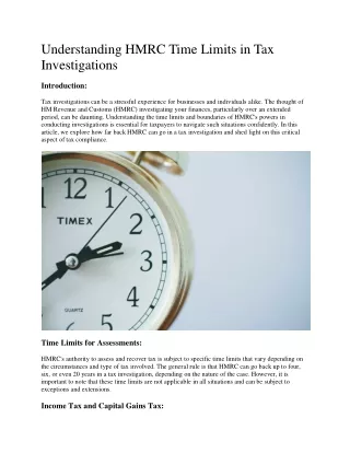 Understanding HMRC Time Limits in Tax Investigations