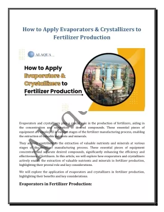 How to Apply Evaporators & Crystallizers to  Fertilizer Production