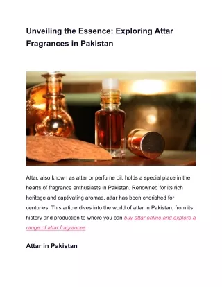 Unveiling the Essence: Exploring Attar Fragrances in Pakistan